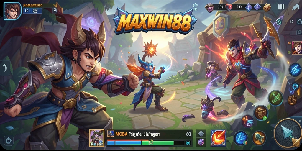 Tampilan gameplay MOBA yang mendebarkan dan seru.