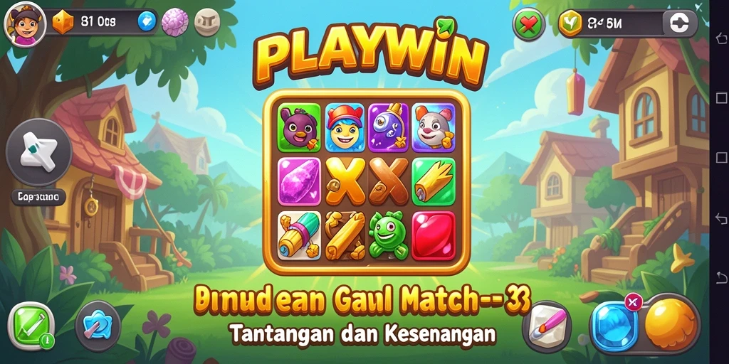 Screenshot gameplay Match-3 yang menampilkan kombinasi warna cerah dan efek menarik.